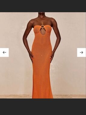 Monday Swimwear Strapless Orange Crochet Maxi Dress with Ring Accent